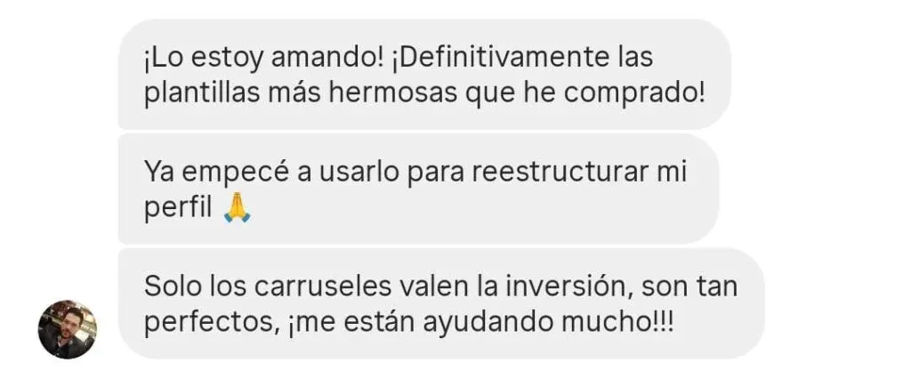 ¡Lo estoy amando! ¡Definitivamente las plantillas más hermosas que he comprado! Ya empecé a usarlo para reestructurar mi perfil. Solo los carruseles valen la inversión, son tan perfectos, ¡me están ayudando mucho!